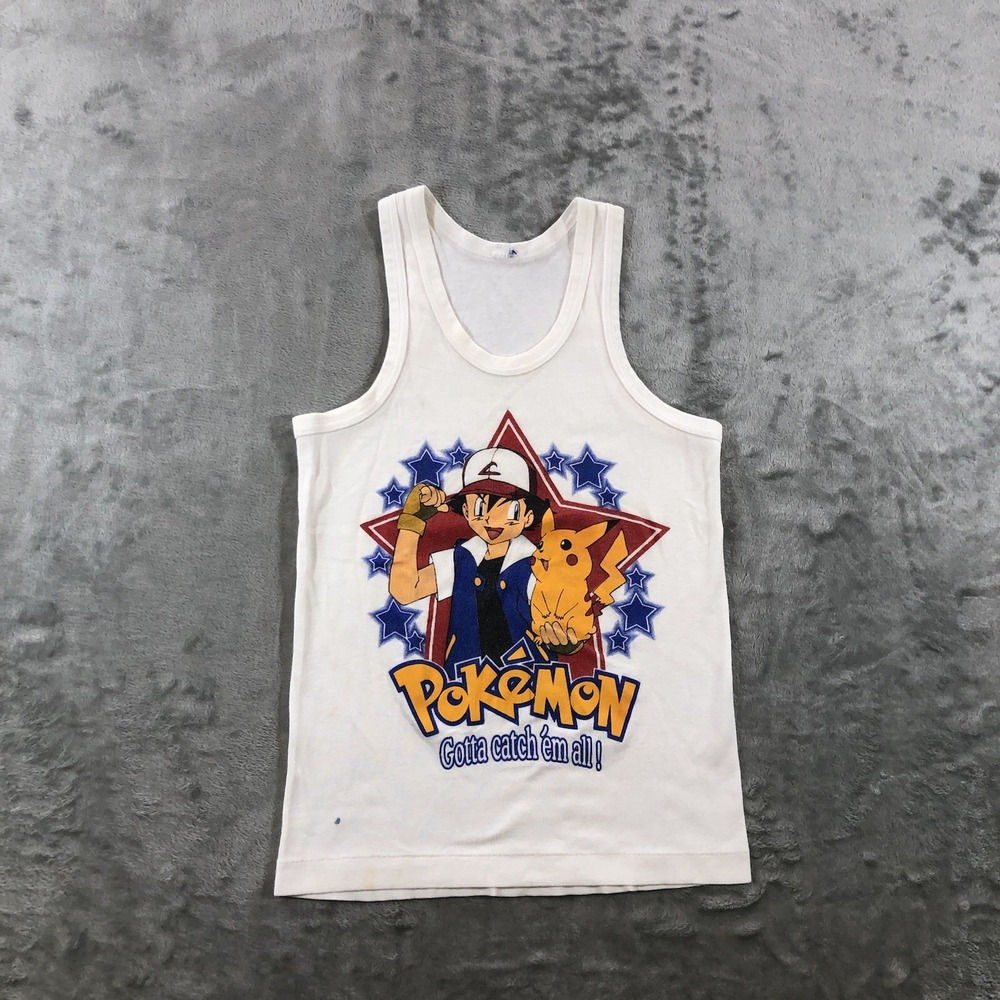 VTG Pokemon Shirt Toddler 3T White Tank Top Ash Pikachu Graphic Gotta Catch Eml